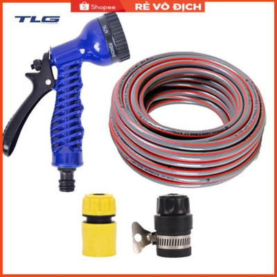 Bộ dây tăng áp 3 lần vòi xịt nước rửa xe, tưới cây loại 15m (cút nhựa nối nhựa đen 713-2) 206843
