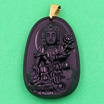 Mặt Phật Bồ Tát Phổ Hiền thạch anh đen 3.6cm - Phật bản mệnh tuổi Thìn, Tỵ