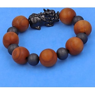 Chuỗi tay Gỗ Hoàng Đàn 18 ly phối 6 bi charm Tỳ Hưu inox - Vòng size XXXL