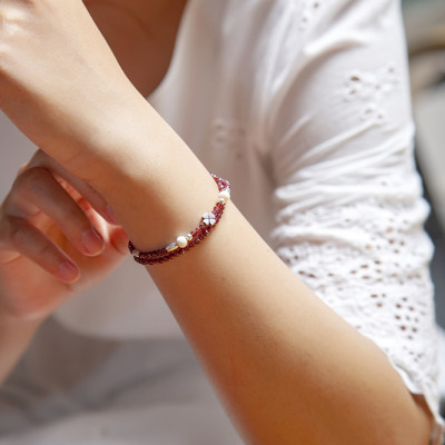 Vòng Tay Phong Thủy Ngọc hồng lựu (Garnet) mix Bạc 925 Cho Mạng Hỏa Thổ, Đá Thiên Nhiên AAAA, Món Qùa Trang Sức Ý nghĩa May Mắn Tài Lộc VT080