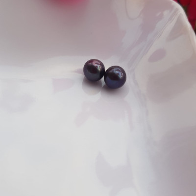 Đôi Bông Tai Ngọc Trai Cao Cấp Màu đen xám  Size 7mm tự nhiên Mệnh thủy mộc  Nữ về bọc làm đôi bông tai vàng đeo cực kỳ xinh ạ