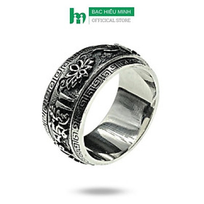 Nhẫn Nam Bạc Thái Nhẫn Xoay Om Mani Padme Hum Họa Tiết Chữ Vạn Hoa Sen BẠC HIỂU MINH NA617