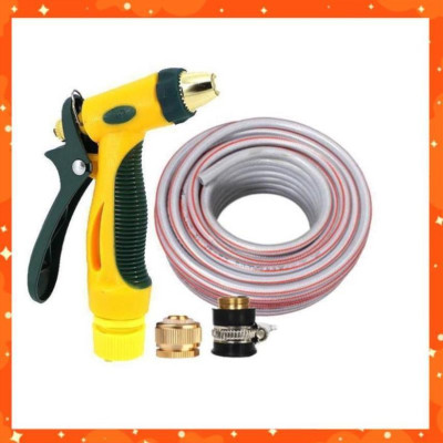 Bộ dây vòi xịt nước rửa xe, tưới cây tăng áp 3 lần,loại 15M (nối đồng nhựa đen) 206317
