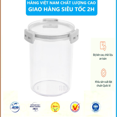 Hộp đựng thực phẩm đồ khô, ngũ cốc trái cây sấy, sữa bột Hokori Việt Nhật, Hộp bảo quản đồ ăn trong suốt nắp kín hình trụ tròn - Hàng Việt Nam