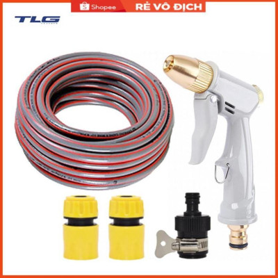 Bộ dây vòi xịt nước rửa xe, tưới cây tăng áp 3 lần, loại 20m (cút nhựa nối 713-1) 206846