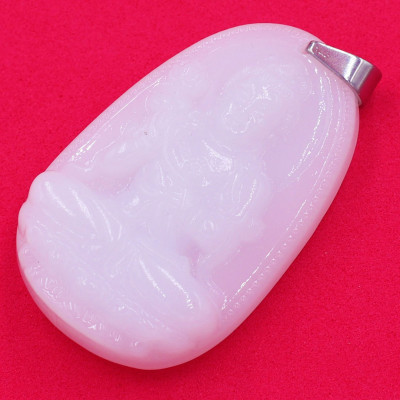 Mặt Phật Đại Thế Chí Bồ Tát thạch anh trắng 4.3cm - phật bản mệnh tuổi Ngọ - Móc inox