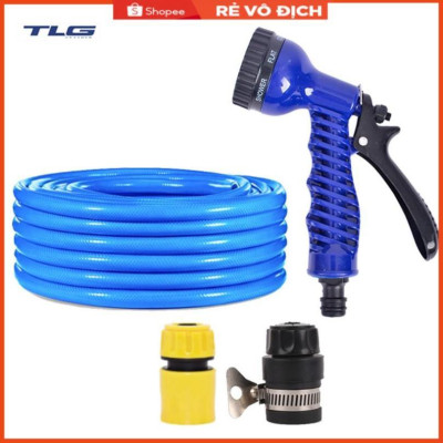 Bộ dây tăng áp 3 lần vòi xịt nước rửa xe, tưới cây loại 7-10m (cút nhựa nối nhựa đen 713-2) 206843