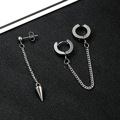 Đôi bông tai xích- đinh bất đối xứng một đôi bao ngầu bao đẹp unisex