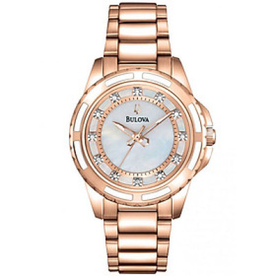 Đồng Hồ Nữ Bulova Đính Kim Cương Dây Thép Không Gỉ 98P141 - Mặt Xà Cừ