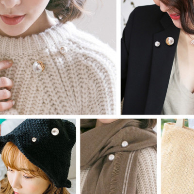 Set Ghim Trâm Cài Áo Ngọc Trai 2 Đầu KUNBE, Kiểu Dáng Mới Thiết Kế Sang Trọng Phong Cách Thời Trang