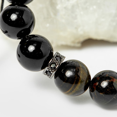 Vòng tay đá mắt hổ xanh đen phối charm phật hạt 10mm , đk 52mm mệnh thủy, mộc - Ngọc Quý Gemstones