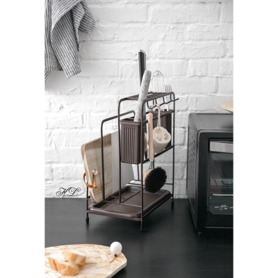 GIÁ KỆ ĐỂ DAO THỚT SƠN TĨNH ĐIỆN CARBON ĐEN CÓ ÔNG CẮM ĐŨA CAO CẤP