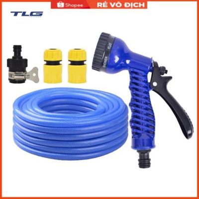 Bộ dây tăng áp 3 lần vòi xịt nước rửa xe, tưới cây loại 15m (cút nhựa nối nhựa đen) 206843