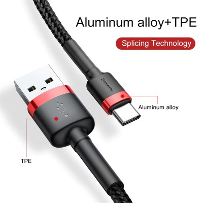 Cáp sạc nhanh 3A Baseus Cafule kết nối Type-C truyền dữ liệu cho Android dài 100CM - Hàng chính hãng