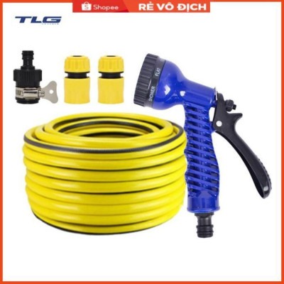 Bộ dây tăng áp 3 lần vòi xịt nước rửa xe, tưới cây loại 15m (cút nhựa nối nhựa đen) 206843