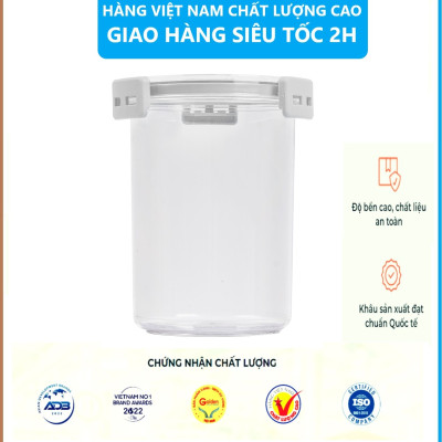 Hộp đựng thực phẩm đồ khô, ngũ cốc trái cây sấy, sữa bột Hokori Việt Nhật, Hộp bảo quản đồ ăn trong suốt nắp kín hình trụ tròn - Hàng Việt Nam