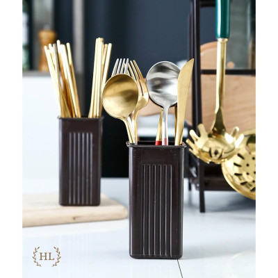 GIÁ KỆ ĐỂ DAO THỚT SƠN TĨNH ĐIỆN CARBON ĐEN CÓ ÔNG CẮM ĐŨA CAO CẤP