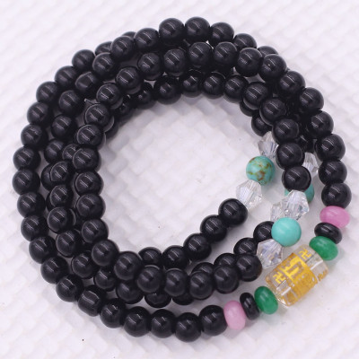 Vòng chuỗi 108 hạt đá thạch anh đen charm lục tự chân ngôn - hạt 8 ly ( size lớn ), vòng chuỗi niệm Phật, vòng chuỗi đeo tay