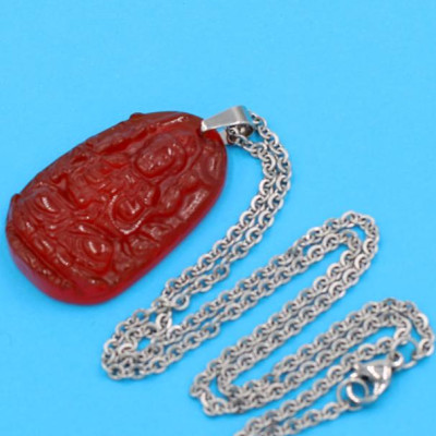 Vòng cổ phật Thiên Thủ Thiên Nhãn - thạch anh đỏ 3.6cm DITTOB8 - dây inox bạc - tuổi Tý