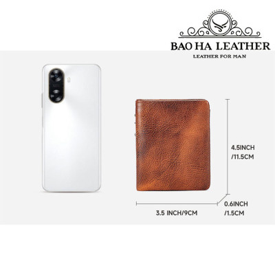 Ví Đứng Nam Da Bò Cao Cấp BHM1249 Mềm Mại - Bền Bỉ, Chống Xước - Chống Nhăn Tốt, Thiết Kế Cổ Điển, Dáng Đứng - Gập 2, Ngăn Đựng Tiền Có Khóa Kéo, Nhiều Ngăn Để Giấy Tờ Tiện Dụng