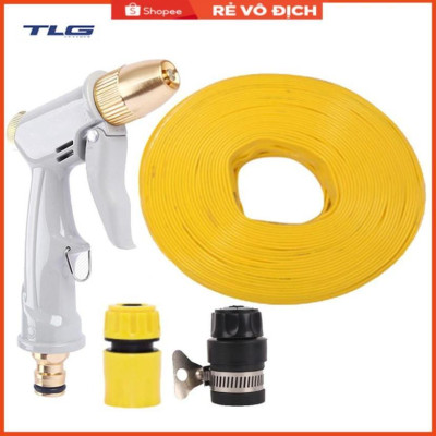 Bộ dây vòi xịt nước rửa xe, tưới cây tăng áp 3 lần, loại 20m (cút nhựa nối nhựa đen 713-2) 206846