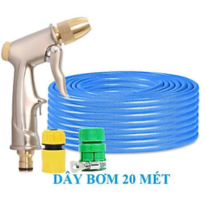 Bộ dây vòi xịt nước rửa xe, tưới cây . tăng áp 3 lần, loại 20m 206701 đầu đồng,cút+ tặng mở chai