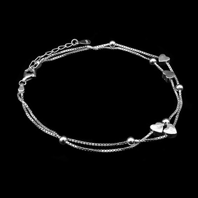 Lắc Tay Nữ Bạc Hiểu Minh LTU243 trái tim kép