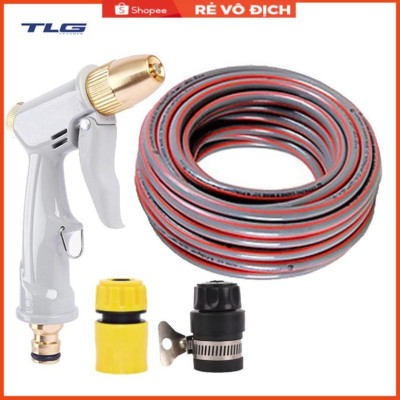 Bộ dây vòi xịt nước rửa xe, tưới cây tăng áp 3 lần, loại 20m (cút nhựa nối nhựa đen 713-2) 206846