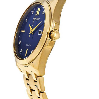 Đồng Hồ Nam Citizen Đính Kim Cương Dây Kim Loại Máy Eco-Drive BM7103-51L - Mặt Xanh (Sapphire)