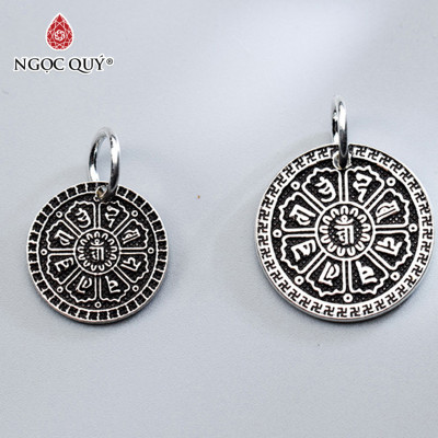 Combo 2 cái charm bạc hình tròn họa tiết lục tự minh chú treo - Ngọc Quý Gemstones
