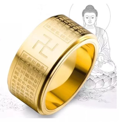 Nhẫn xoay bát nhã tâm kinh luxi green, mạ vàng 24K, chất liệu Titinium, mạ vàng 24K, giúp vạn sự hanh thông, hộ mệnh, trừ t.à, kèm hộp đựng Vạn lộc