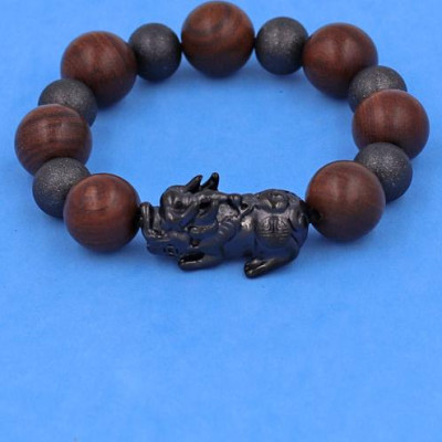 Chuỗi tay Gỗ Đàn Hương Nâu size 18 ly mix Tỳ Hưu Inox - Chuỗi size XXXL