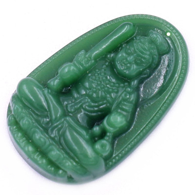 Mặt dây chuyền Phật Bất động minh vương đá xanh 2.2 x 3.6cm ( size trung ) kèm vòng cổ hạt chuỗi đá đen + móc inox, Phật bản mệnh
