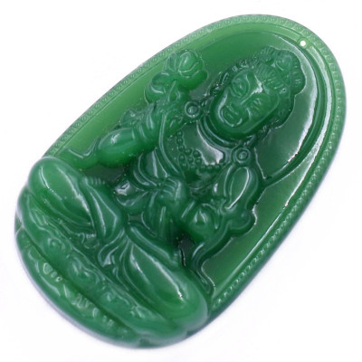 Mặt dây chuyền Phật Đại thế chí đá xanh 2.2 x 3.6cm ( size trung ) kèm vòng cổ hạt chuỗi đá đen + móc inox, Phật bản mệnh