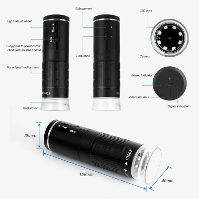 ROGTZ Kính Hiển Vi Phóng Đại 50-1000x Kết Nối Wifi/Có Dây Dùng Cho Điện Thoại, PC Độ Phân Giải 1080P Với 8 Đèn Led Trợ Sáng. WiFi Digital Microscope HD1080P 1000X USB Microscope 8 LED Wireless Portable Electronic Camera for Smartphone - Hàng Chính Hãng
