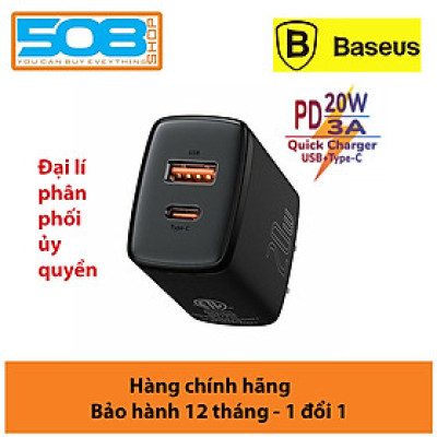 Cốc sạc siêu nhỏ gọn 20W Baseus Compact Quick Charger (USB + Type C, công suất 20W) - Hàng Chính Hãng 