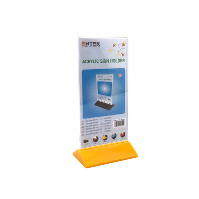 Kệ mica 2 mặt Enter E20 100x210mm đế màu, Kệ menu nhà hàng, Standee mica để bàn, Bảng quét mã QR Code