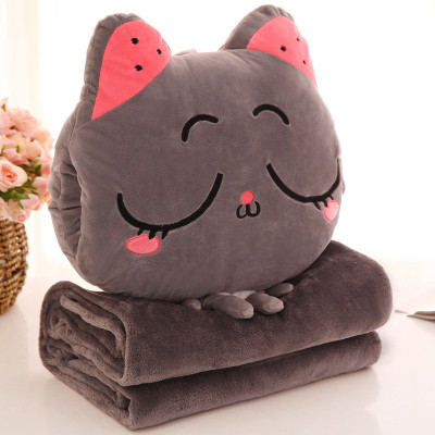 Bộ Chăn Gối Mèo Hoạt Hình 3 IN 1 Mềm Mịn, Chăn gối văn phòng GROFA