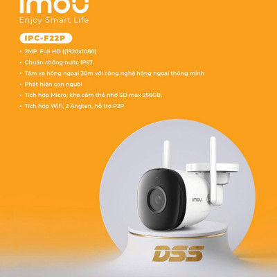 Camera Wifi Ngoài Trời IMOU F22P, F22FP 2MP Chống Nước, Có Mic Thu Âm - Hàng chính hãng