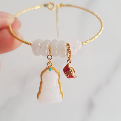 Vòng Tay Charm Phối 5 Đồng tiền đá cẩm thạch trắng tự nhiên  Phối mặt phật đá cẩm thạch trắng thỏi vàng đỏ may mắn vòng màu vàng rất xinh  Chuẩn hợp may mắn nữ mệnh kim mệnh thủy đeo ạ