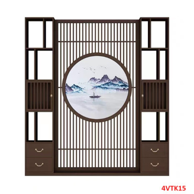 Vách ngăn phòng khách, vách ngăn tủ kệ bằng gỗ 4VTK15- Nội thất lắp ráp Viendong adv