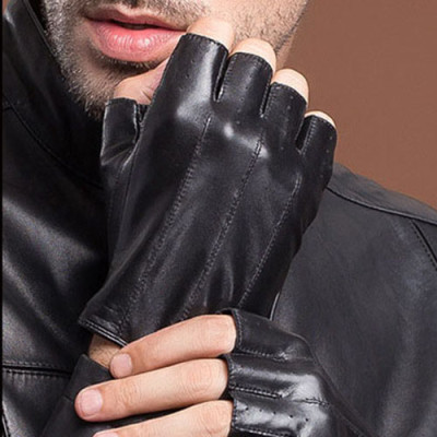 Găng tay nam lái xe BHY8861 Găng tay hở ngón, Bao tay phượt, da cừu thật, đeo 4 mùa.