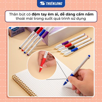 Combo 5/10/20 Bút Gel Thiên Long GEL-012 ngòi 0.5mm mực xanh đỏ đen tím có đệm cầm tay mềm đầu bi cao cấp