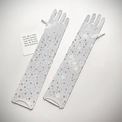 Găng tay sang chảnh màu trắng dạng lưới đính đá lấp lánh cho Cô dâu và Dạ hội, đi tiệc, sự kiện, lễ hội MS: 44146