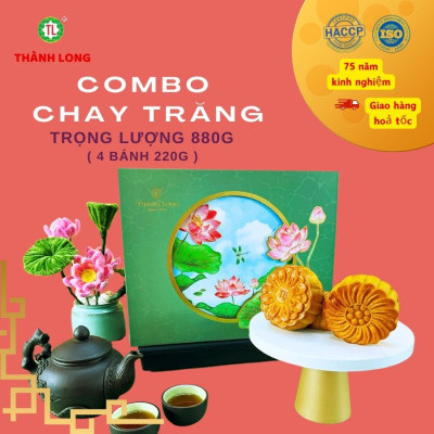 Hộp bánh trung thu 4 bánh chay 220g - Thành Long - Combo chay trăng/ chay 4 880g - Tặng 1 hộp trà - Việt Nam