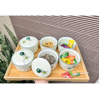 Bộ 6 hũ đựng mứt- gia vị. Gốm sứ Bát Tràng