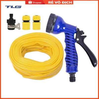 Bộ dây tăng áp 3 lần vòi xịt nước rửa xe, tưới cây loại 15m (cút nhựa nối nhựa đen) 206843