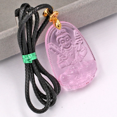 Vòng cổ phật Hư Không Tạng Bồ Tát - thủy tinh hồng 3.6cm kèm hộp nhung - tuổi Sửu, Dần