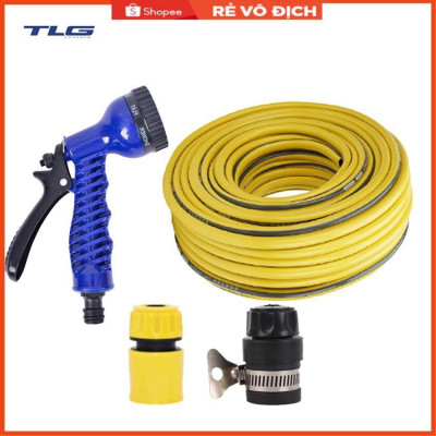 Bộ dây tăng áp 3 lần vòi xịt nước rửa xe, tưới cây loại 20m (cút nhựa nối nhựa đen 713-2) 206843