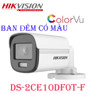 Camera Hikvision 2MP COLORVU - CÓ MÀU 24/24 Hỗ trợ chuyển qua lại 4 chế độ TVI/AHD/CVI/CVBS DS-2CE10DF0T-F - Hàng Chính Hãng